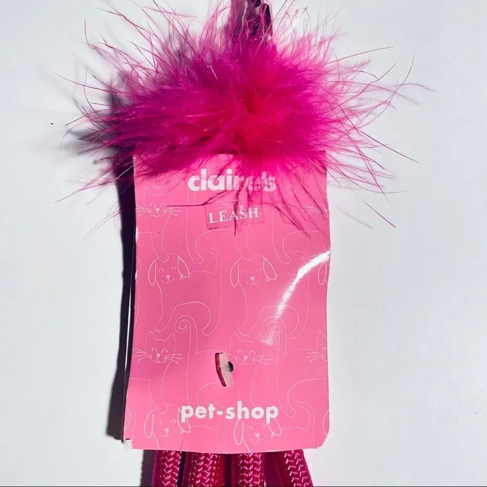 NWT Gorgeous Vintage Y2K Claire’s Pet Shop Pink Feathers Dog 49” Leash